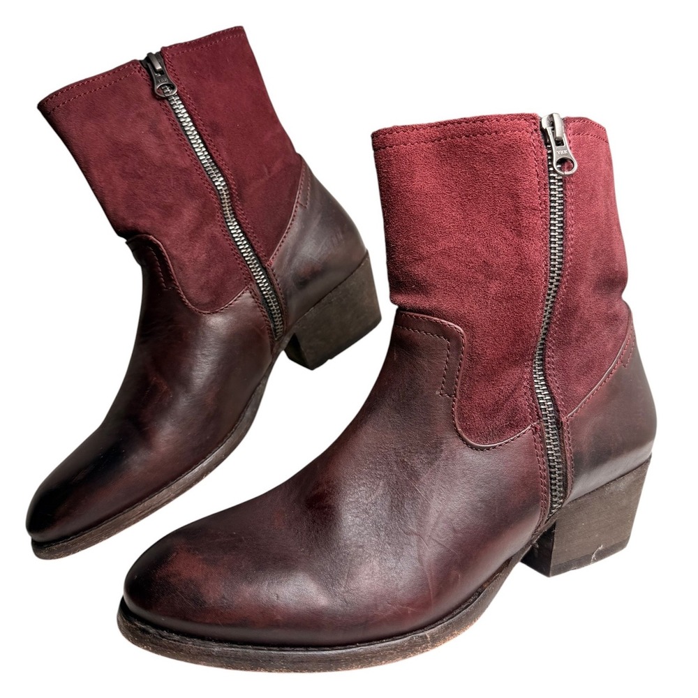 H by Hudson Riley Burgundy Leather Suede Zip Ankle Boots EU 40 Portugal